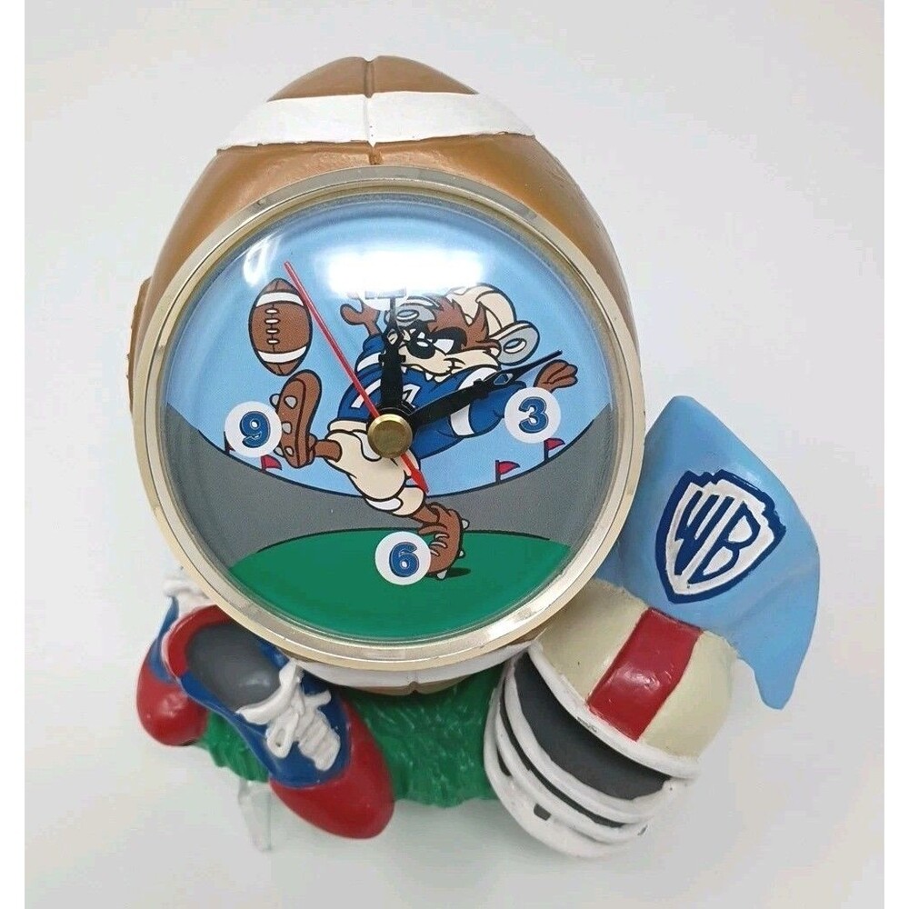 Vintage Warner Bros. Taz Tasmanian Devil Football Desk Clock Ceramic 1996 Works